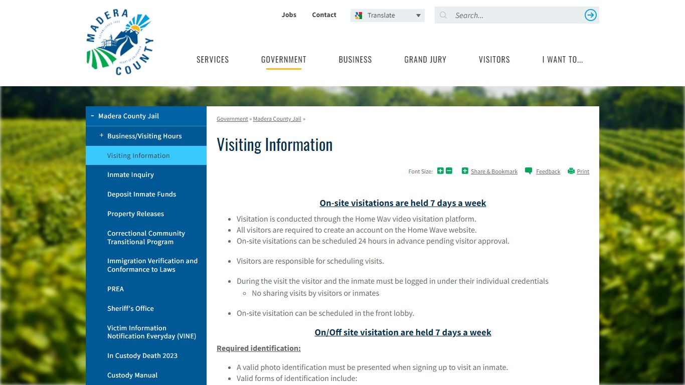 Visiting Information | Madera County