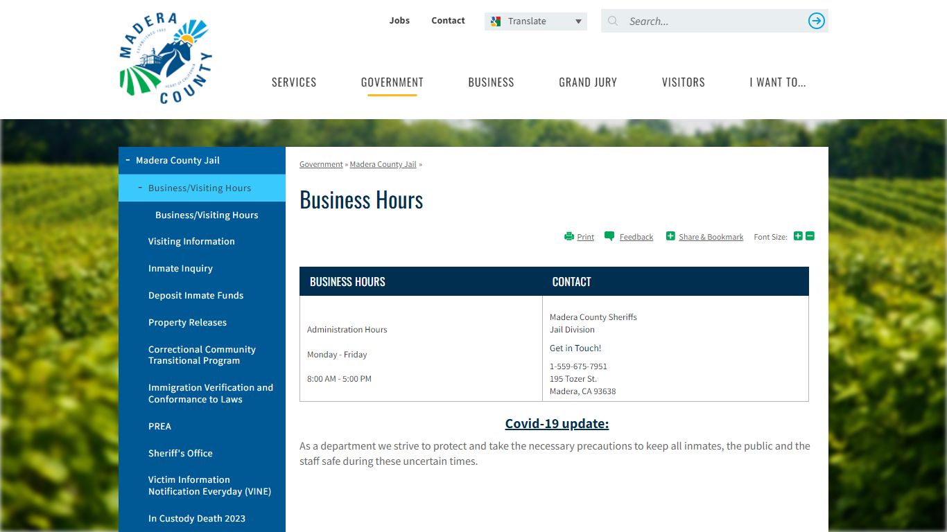 Business Hours | Madera County